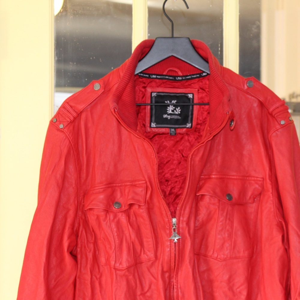 Vintage 90s L-R-G red leather bomber jacket - Picture 4 of 7